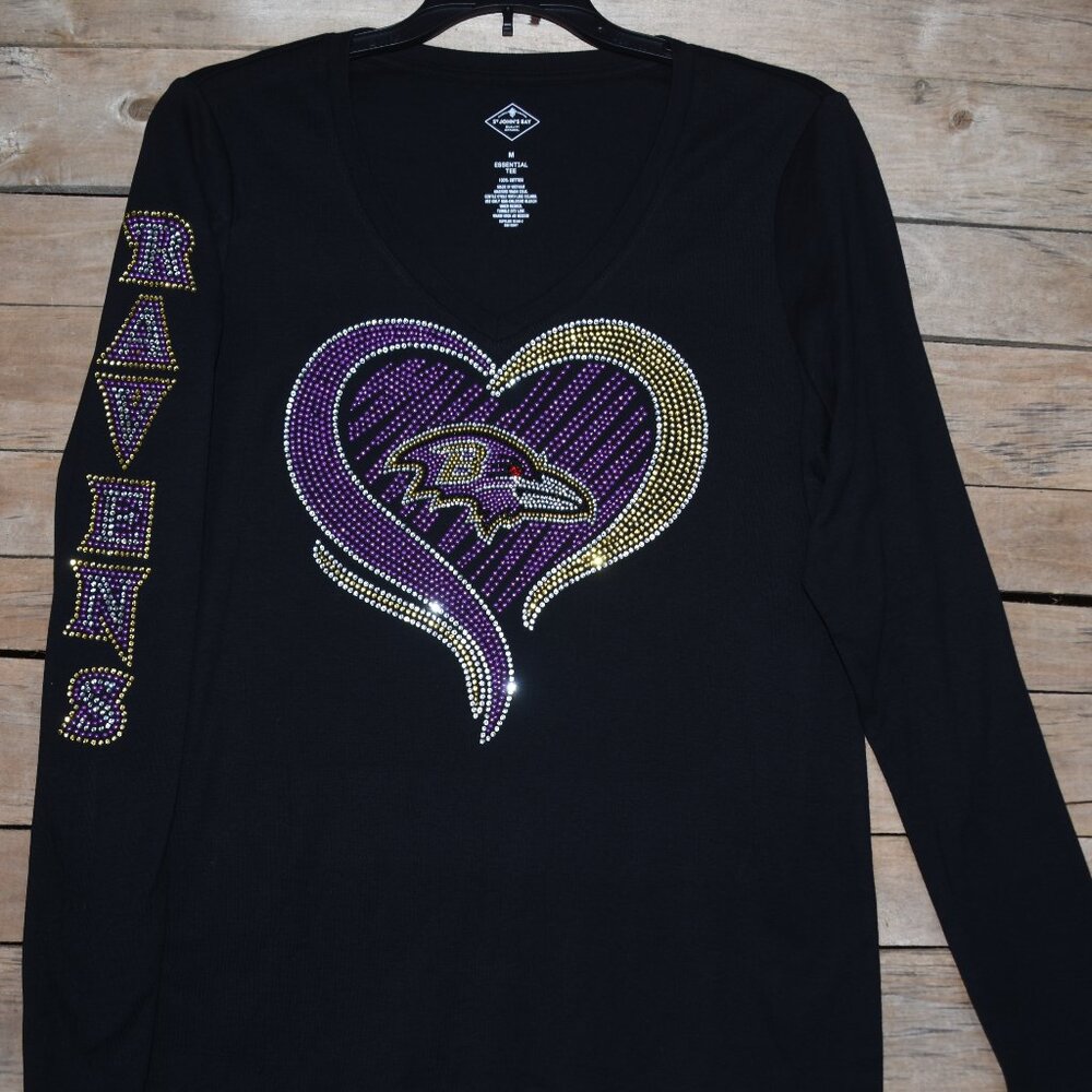Ravens rhinestone bling long sleeve shirt XS S M L XL XXL 1X2X3X4X5X